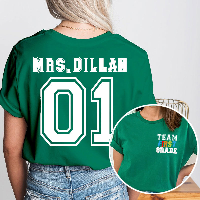 Personalized Retro Team Grade Teacher Two Sided T-Shirt 2MAT88