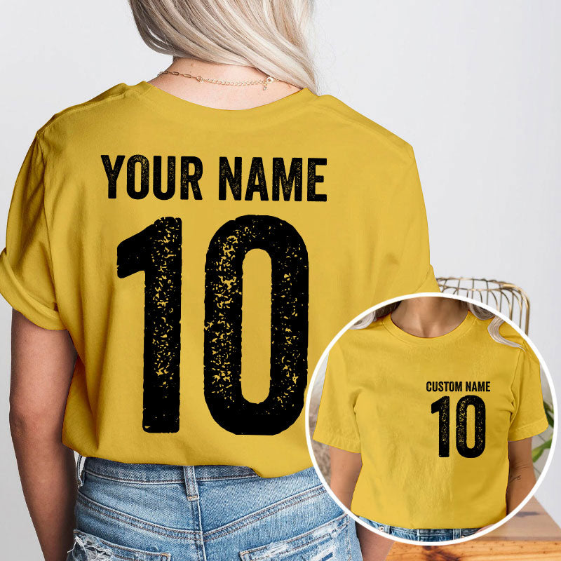 Personalized Mascot And Your Number Simple Font Design Teacher Two Sided T-Shirt 2MAT68