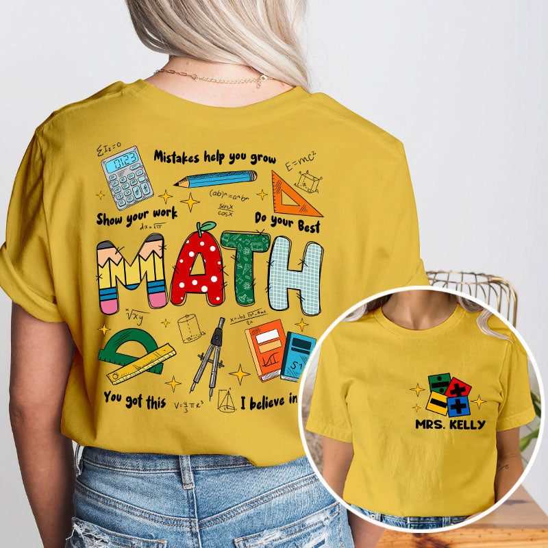 Personalized Name Cute Icon With Motivational Messages Teacher Two Sided T-Shirt 2MAT88