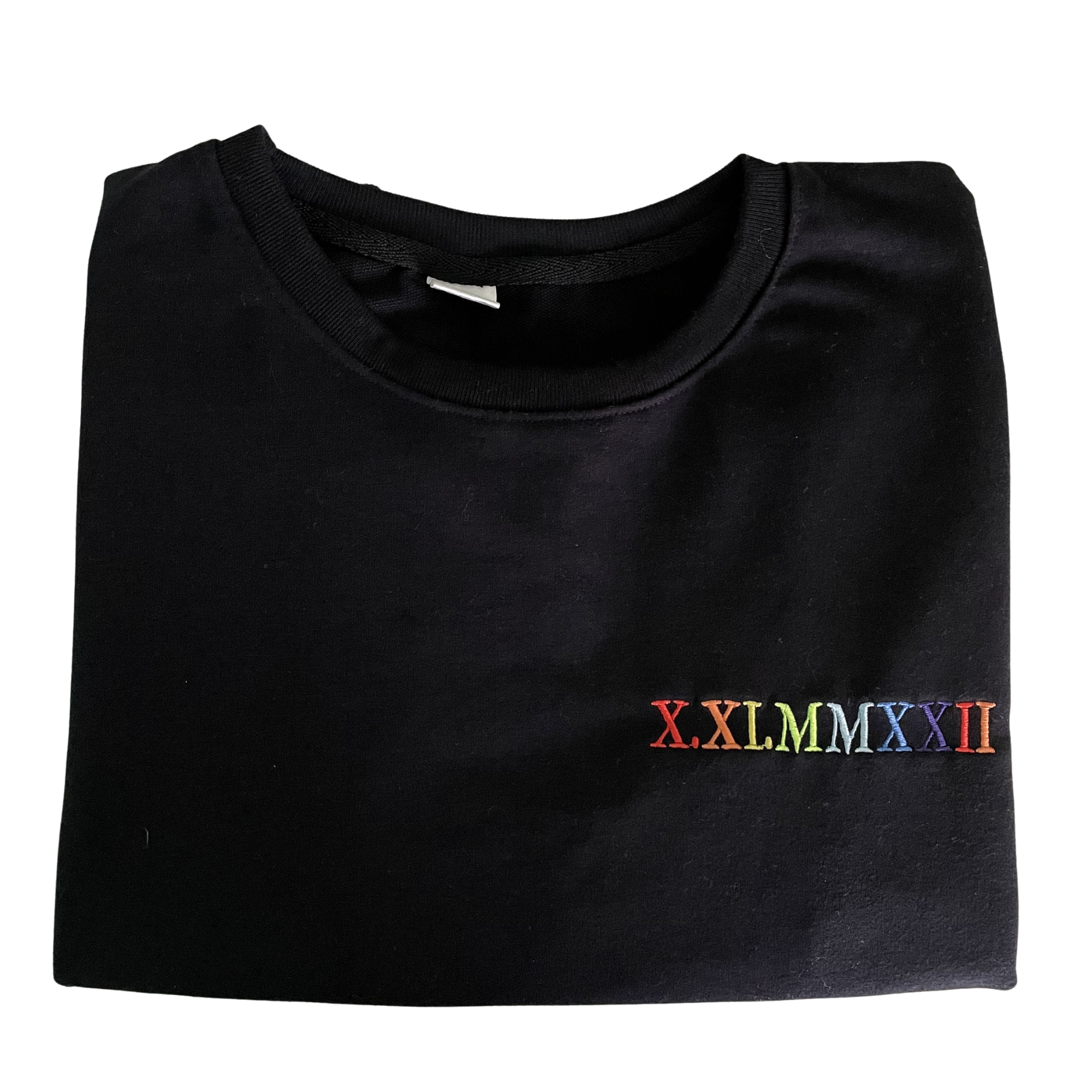Custom Roman Numeral Date Sweatshirt, Hoodie Embroidered with Rainbow Color em1