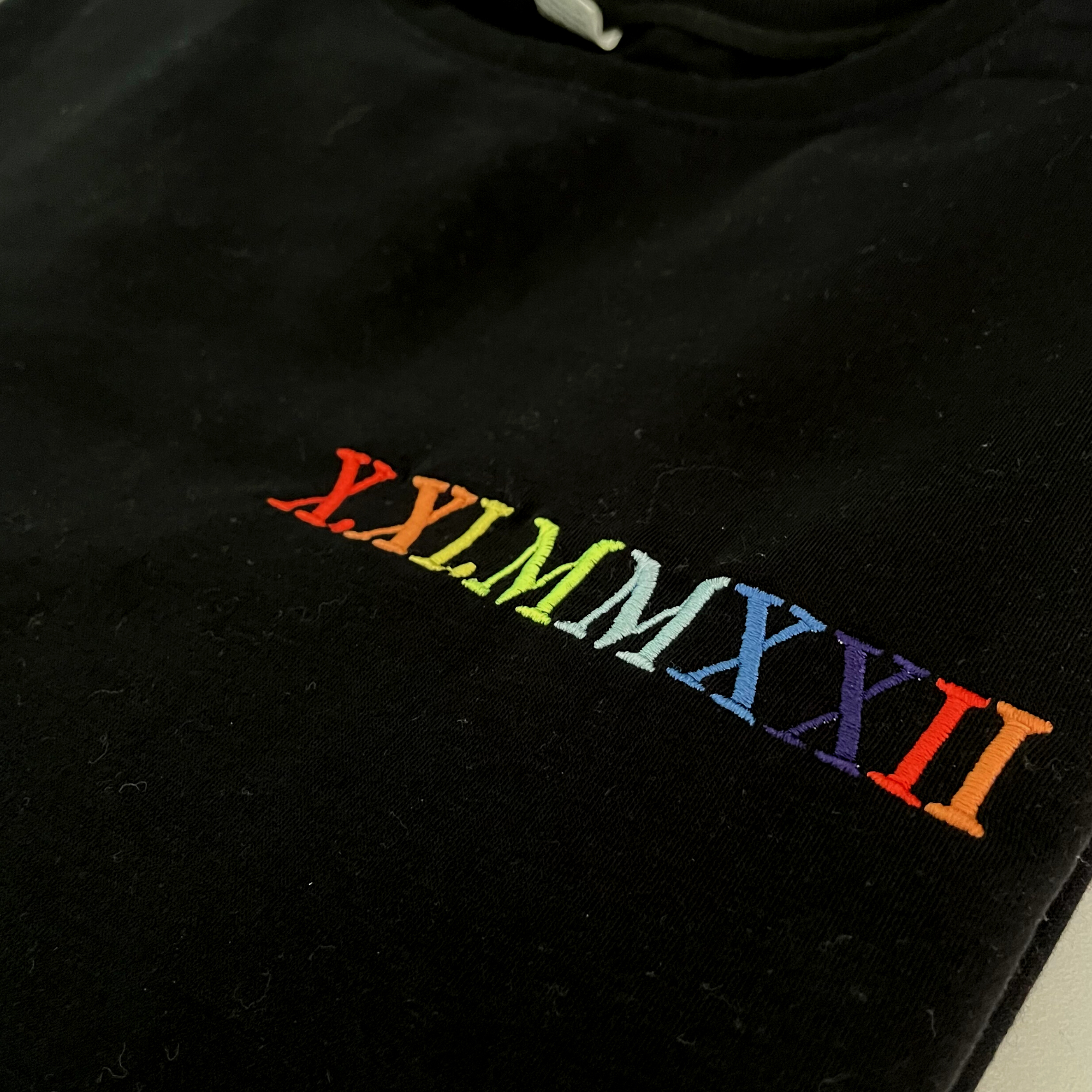 Custom Roman Numeral Date Sweatshirt, Hoodie Embroidered with Rainbow Color em1