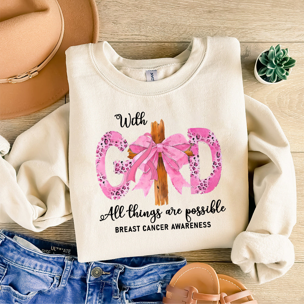 With God All Things Are Possible Breast Cancer Cross Bow Png, Breast Cancer Jesus Png, Breast Cancer Bow Png, Cancer Bible God Sublimation PNG1210 11 2 NPN