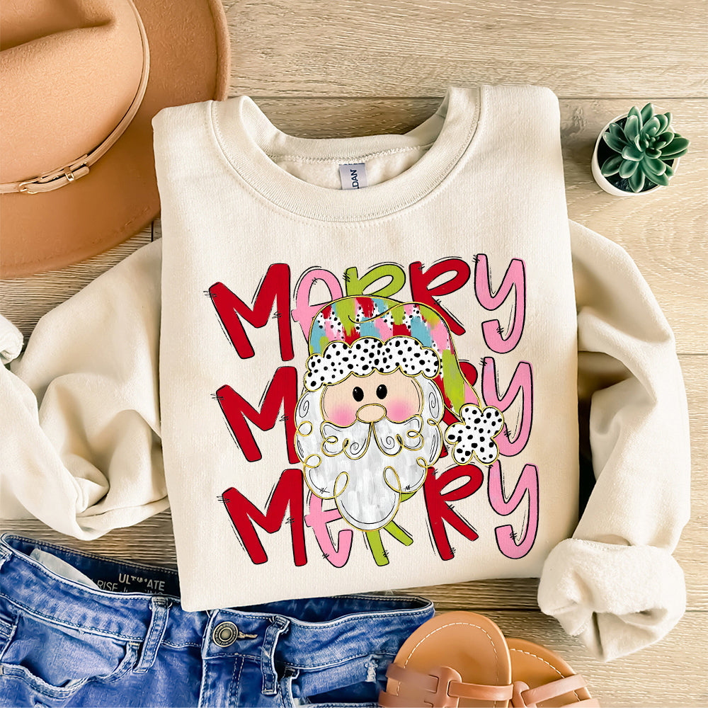 Merry Santa PNG, Brushstrokes Hat, Dalmatian Dots, Gold Foil, Doodle Letters, Christmas, Holiday, Digital File, Sublimation Download, DTF S183