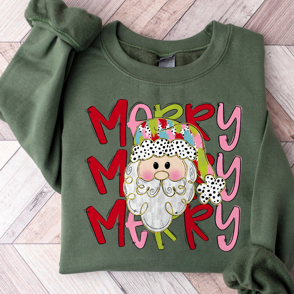 Merry Santa PNG, Brushstrokes Hat, Dalmatian Dots, Gold Foil, Doodle Letters, Christmas, Holiday, Digital File, Sublimation Download, DTF S183