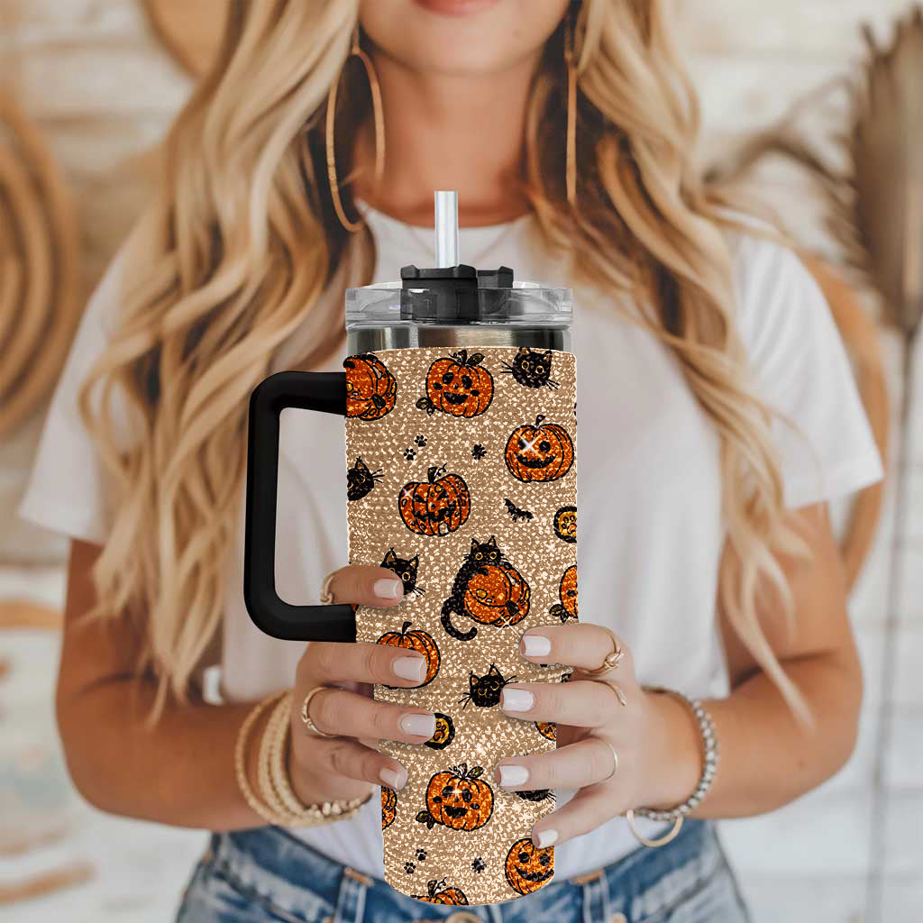 Spooky Glitter Travel Tumbler for Halloween Cups, Halloween Tumbler Pumpkin, Halloween Travel Mug for Women Witch Tumbler TUM2908
