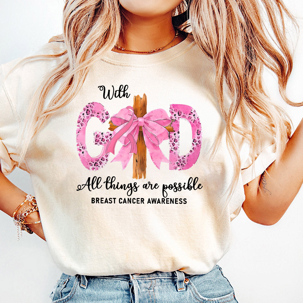 With God All Things Are Possible Breast Cancer Cross Bow Png, Breast Cancer Jesus Png, Breast Cancer Bow Png, Cancer Bible God Sublimation PNG1210 11 2 NPN