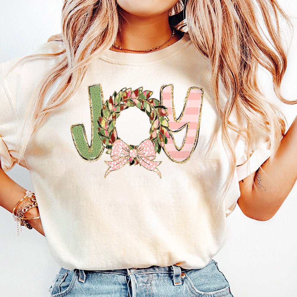 JOY pink Coquette glitter Christmas ornament png pink Christmas design dtf Christmas girls winter png santa design bow acrylic brushstroke S131