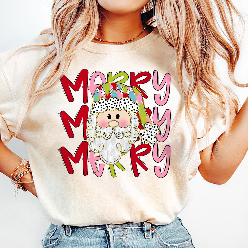 Merry Santa PNG, Brushstrokes Hat, Dalmatian Dots, Gold Foil, Doodle Letters, Christmas, Holiday, Digital File, Sublimation Download, DTF S183