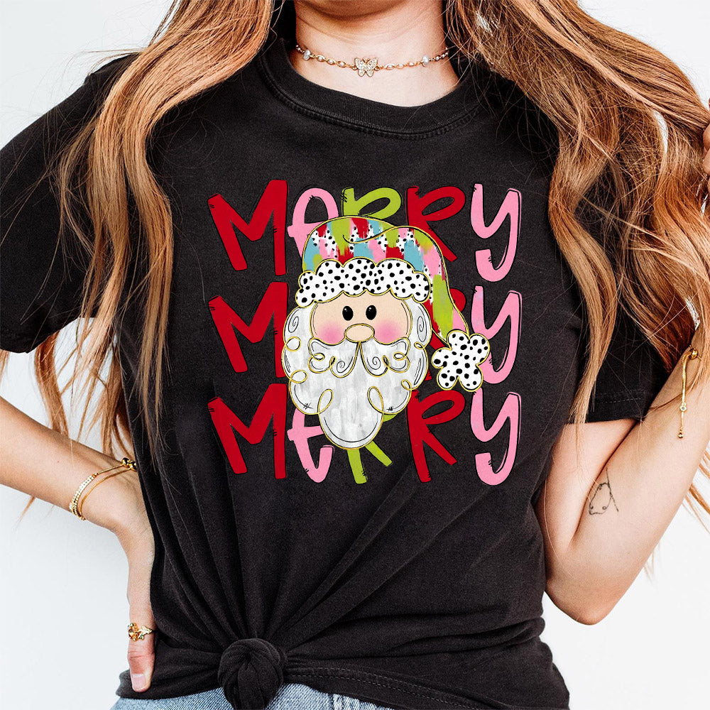 Merry Santa PNG, Brushstrokes Hat, Dalmatian Dots, Gold Foil, Doodle Letters, Christmas, Holiday, Digital File, Sublimation Download, DTF S183