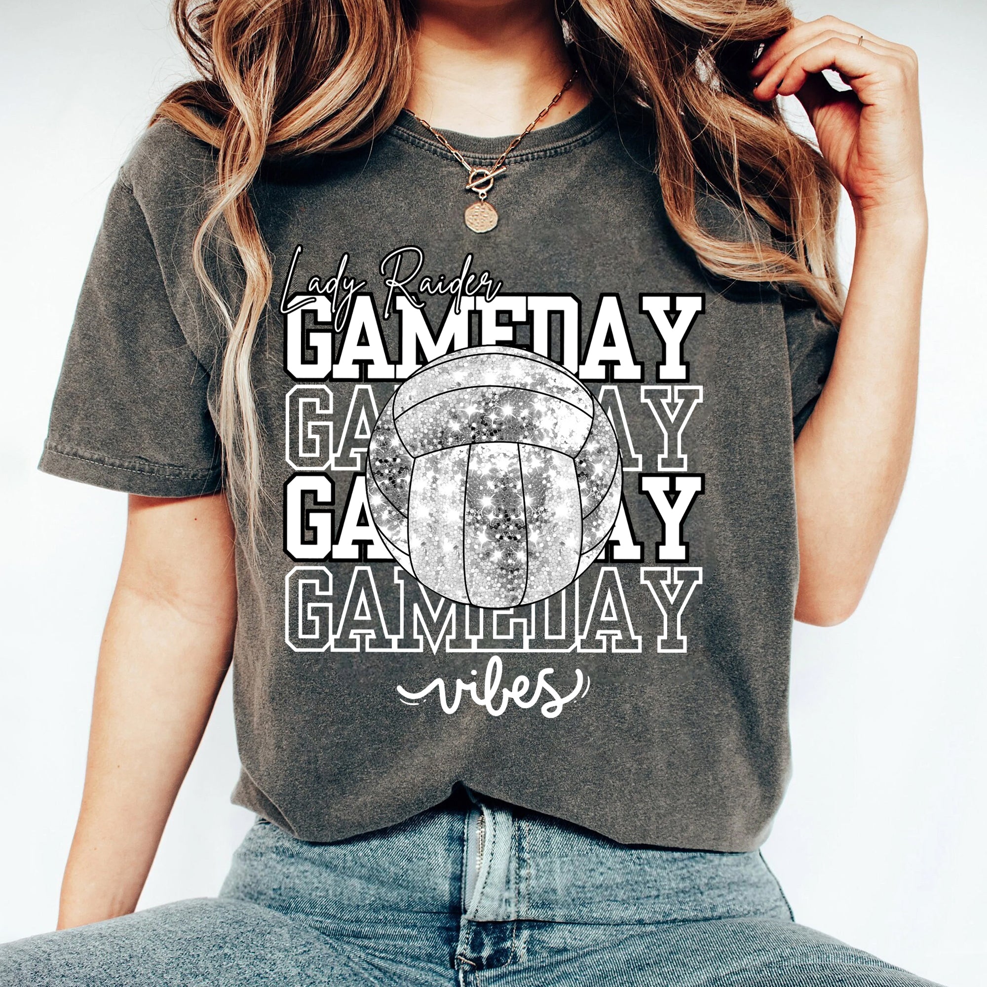 Custom Team Mascot Game Day Vibes Volleyball Crewneck Sweatshirt, Sparkle Volleyball Mom Shirt, Volleyball Season Womens Pullover, Oversized FB2708