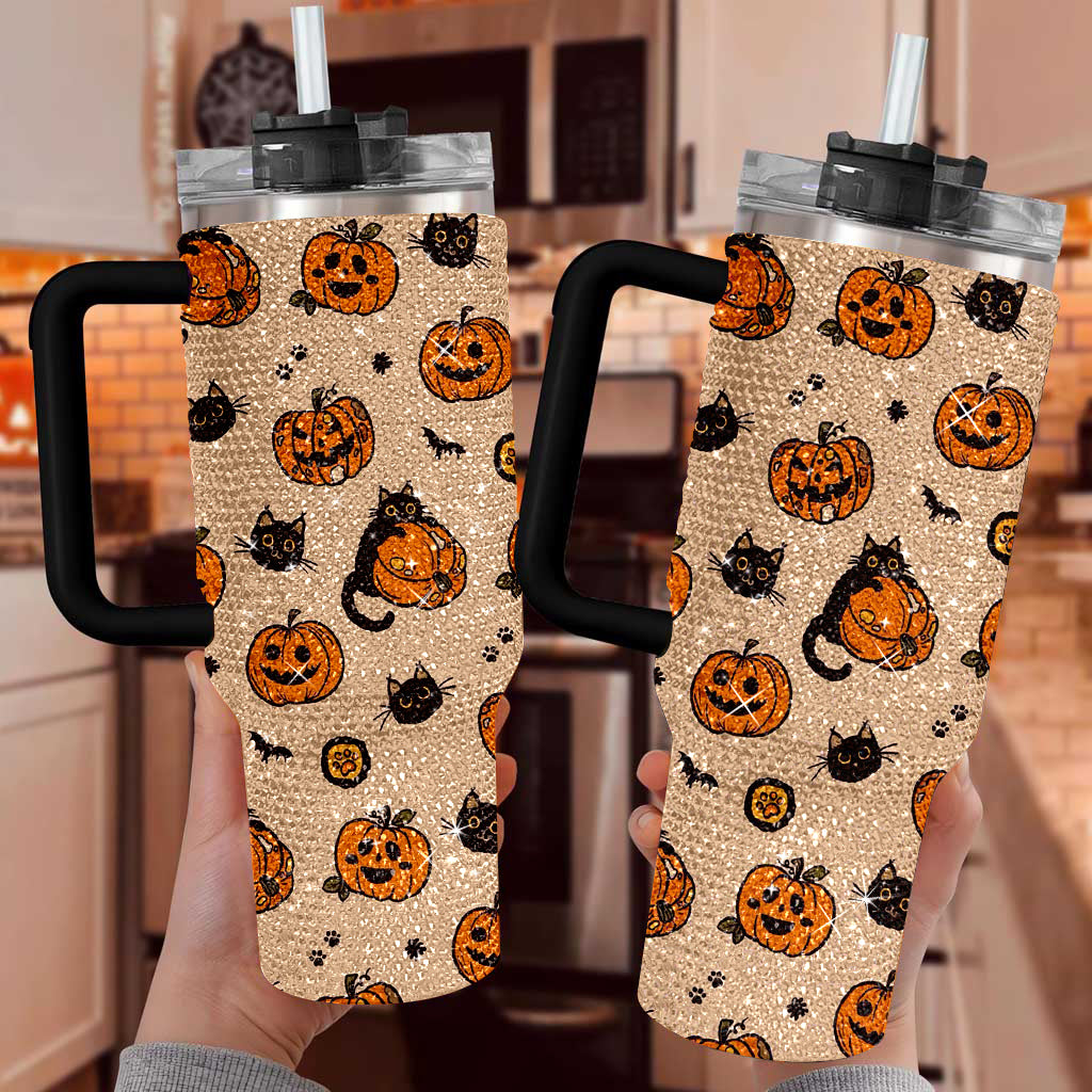 Spooky Glitter Travel Tumbler for Halloween Cups, Halloween Tumbler Pumpkin, Halloween Travel Mug for Women Witch Tumbler TUM2908