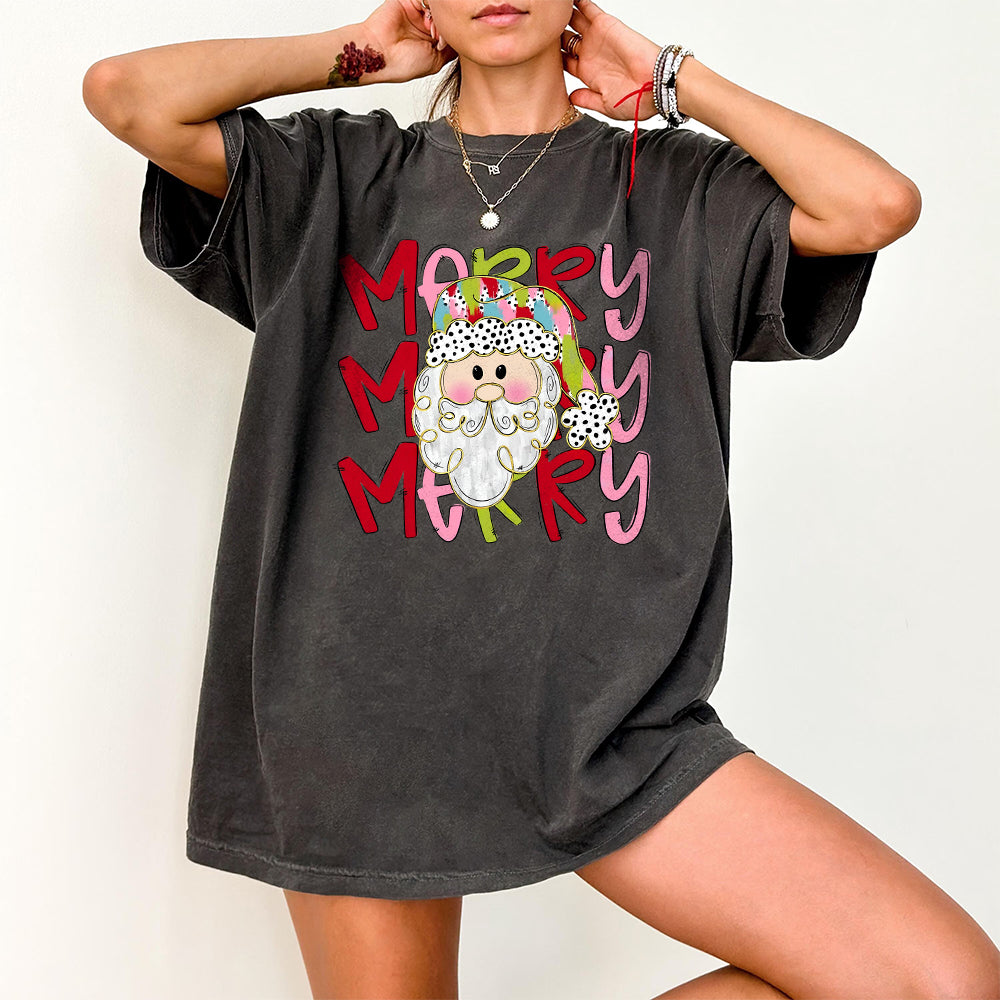 Merry Santa PNG, Brushstrokes Hat, Dalmatian Dots, Gold Foil, Doodle Letters, Christmas, Holiday, Digital File, Sublimation Download, DTF S183