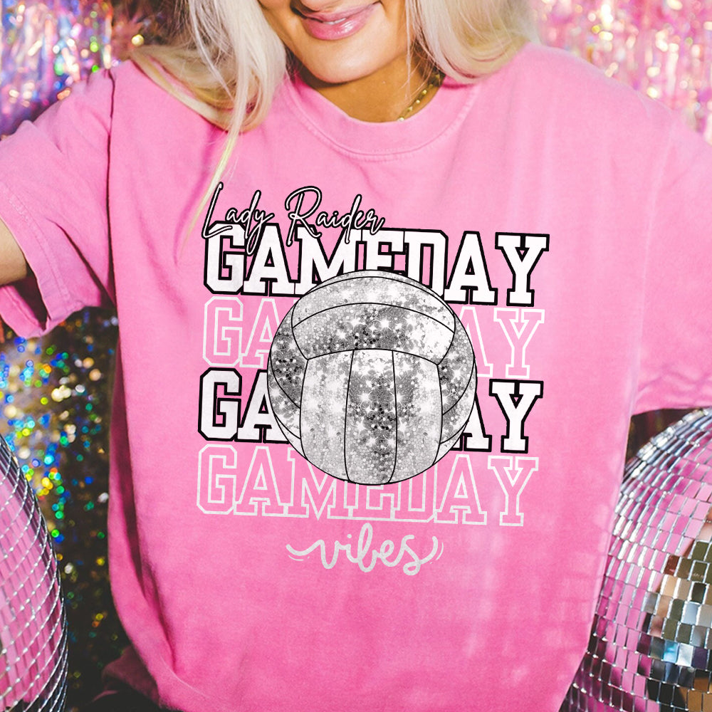 Custom Team Mascot Game Day Vibes Volleyball Crewneck Sweatshirt, Sparkle Volleyball Mom Shirt, Volleyball Season Womens Pullover, Oversized FB2708