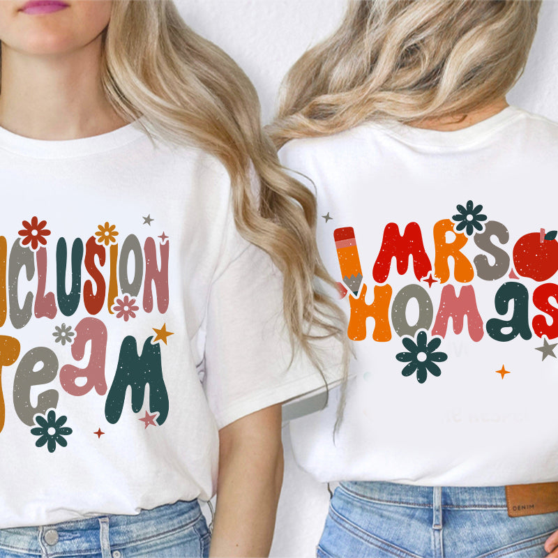 Personalized Name And Grade Bloom Flowers Teacher Two Sided T-Shirt 2MAT88