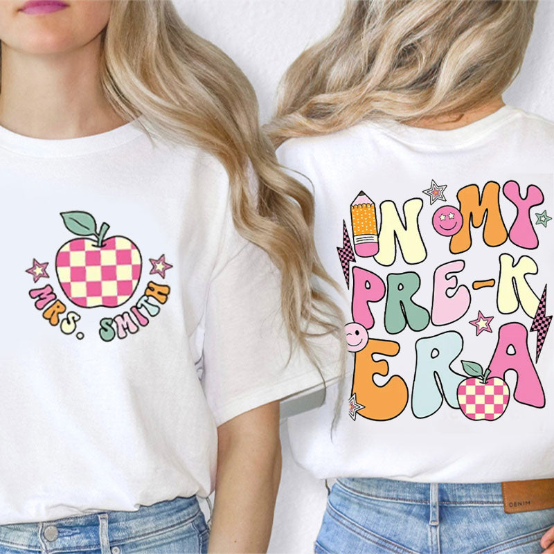 Personalized Checkerboard Apple In My Era Teacher Two Sided T-Shirt 2MAT88