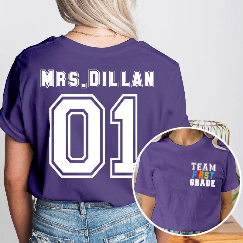 Personalized Retro Team Grade Teacher Two Sided T-Shirt 2MAT68