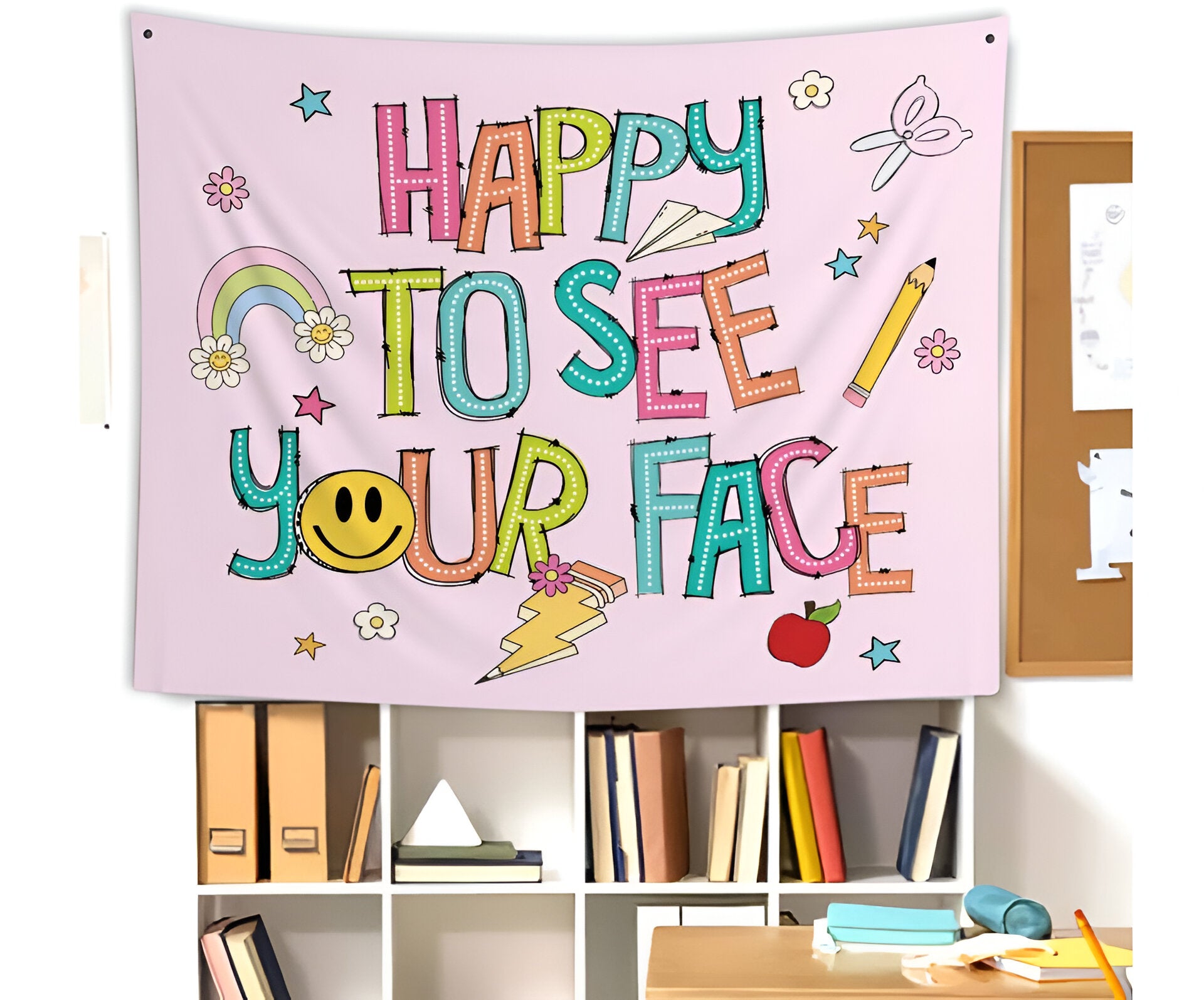 Happy To See Your Face Tapestry, Classroom Decor, Dot Dalmatian Classroom Tapestry Tapes