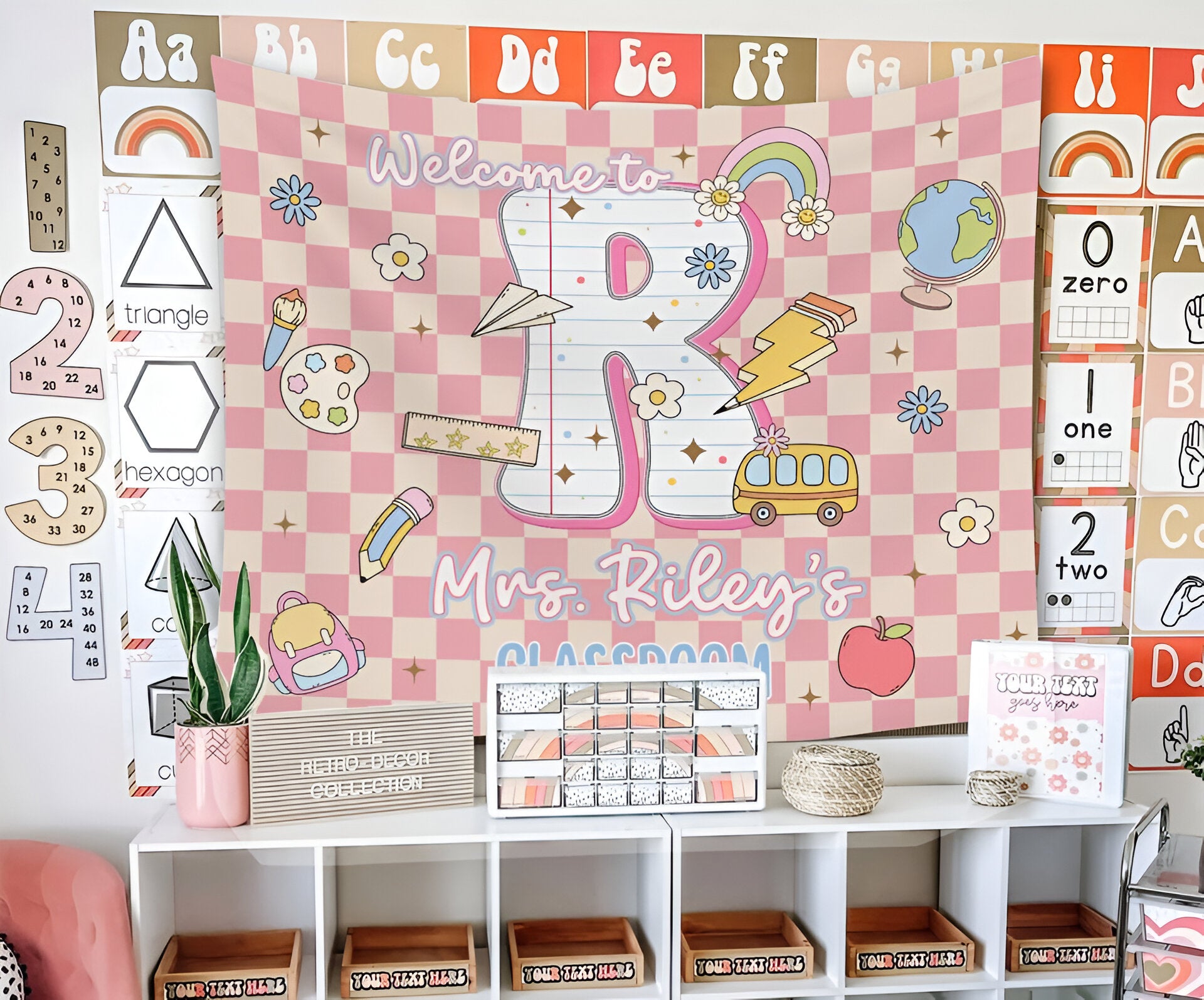 Custom Teacher Name Tapestry, Back to School Classroom Decor, First Day of School Tapes