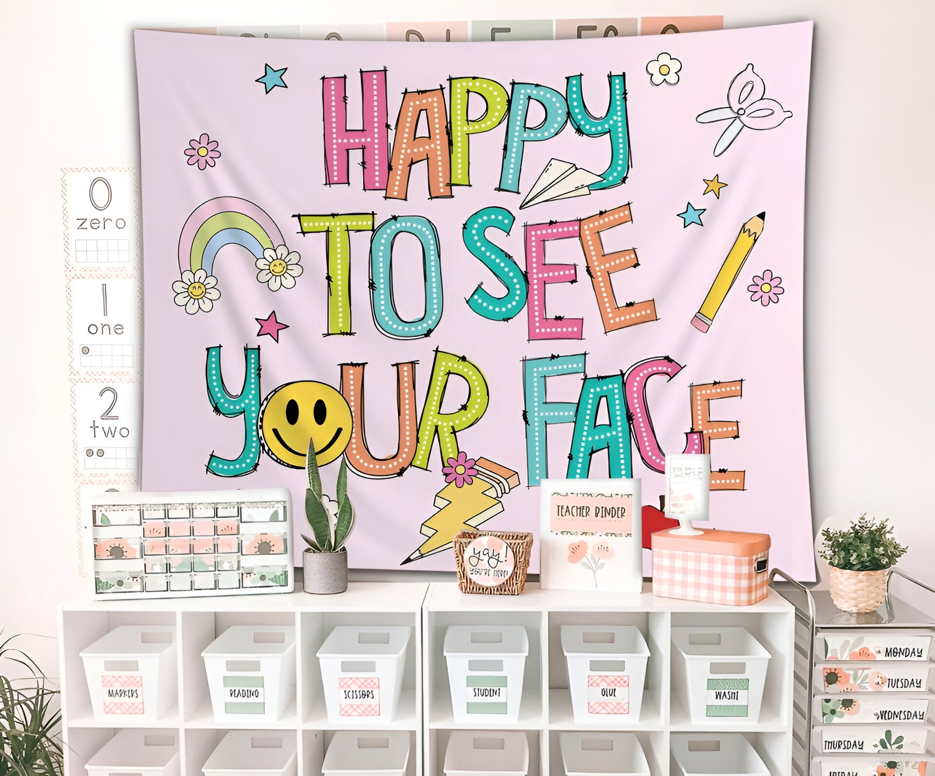 Happy To See Your Face Tapestry, Classroom Decor, Dot Dalmatian Classroom Tapestry Tapes