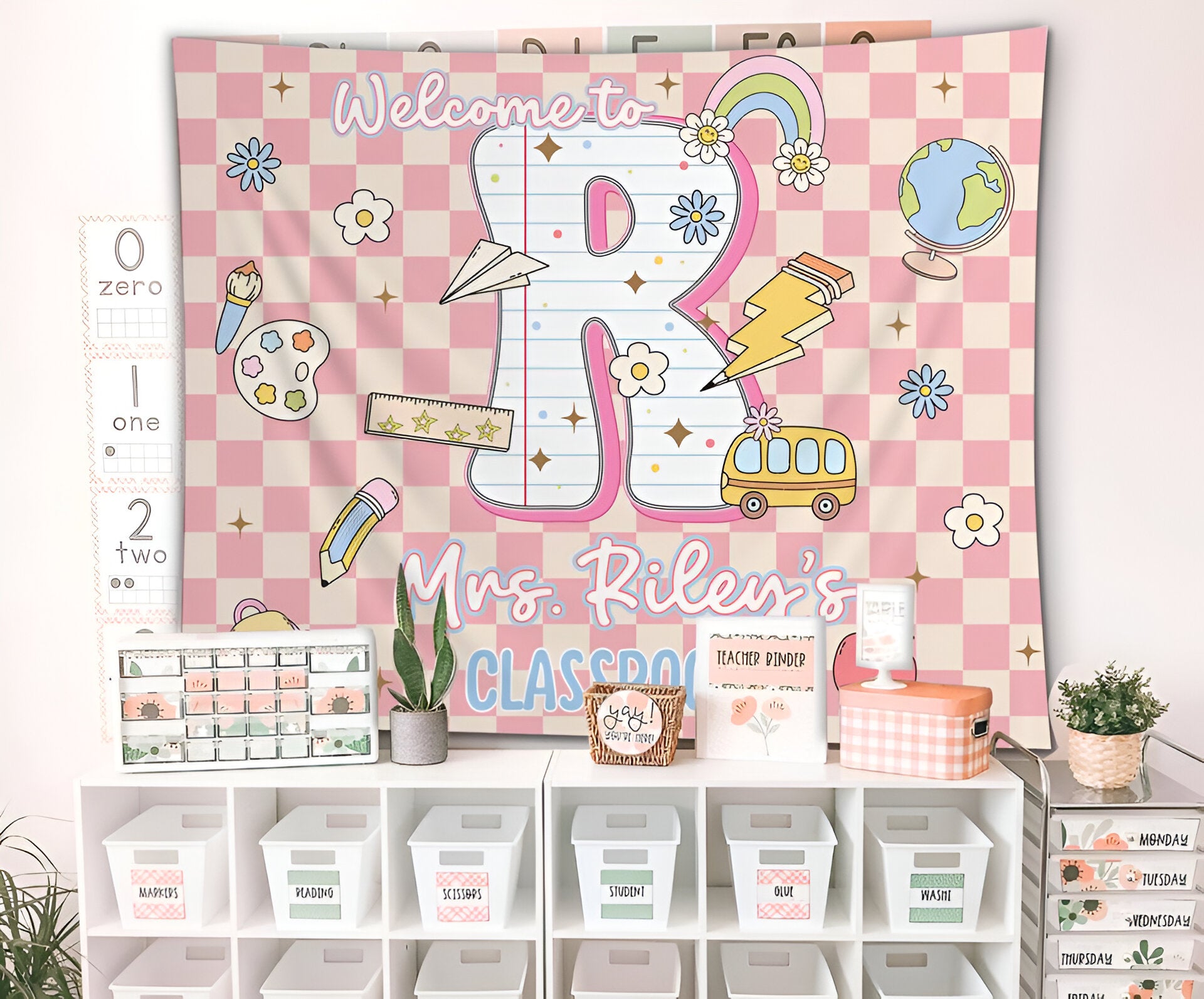 Custom Teacher Name Tapestry, Back to School Classroom Decor, First Day of School Tapes