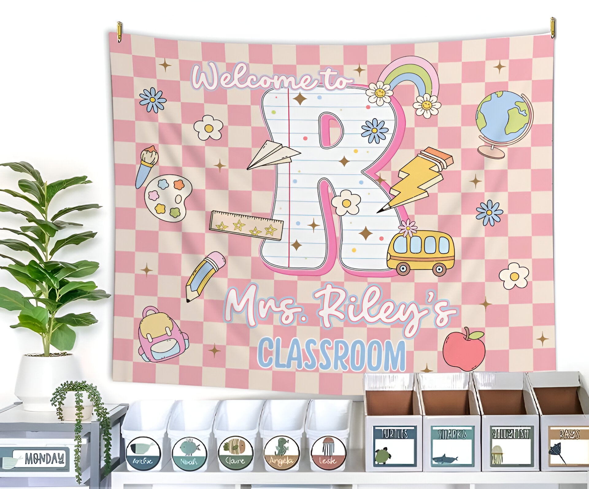 Custom Teacher Name Tapestry, Back to School Classroom Decor, First Day of School Tapes