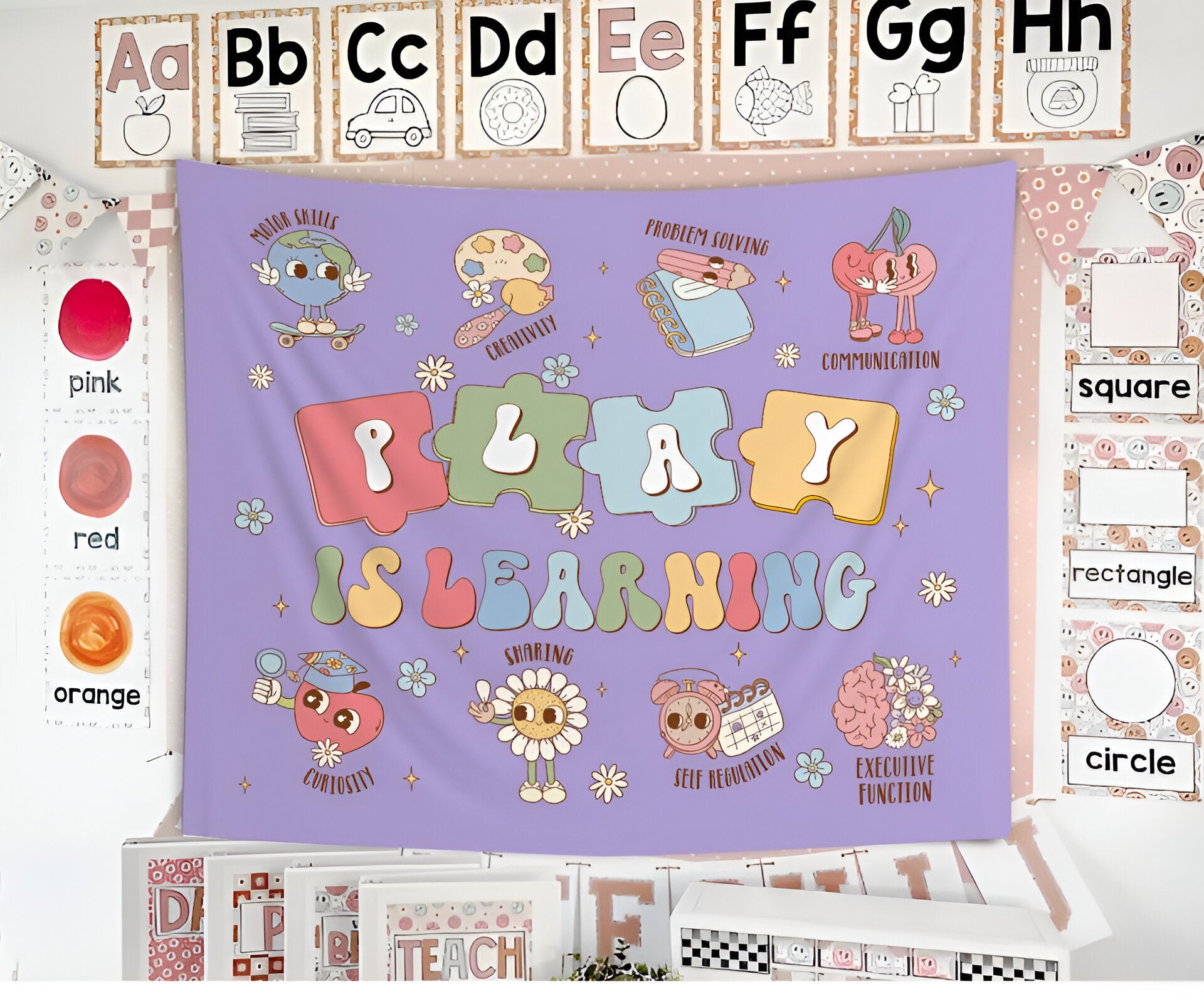 Classroom Decor, Play is Learning Classroom Tapestry, Welcome Classroom Tapestry Tapes