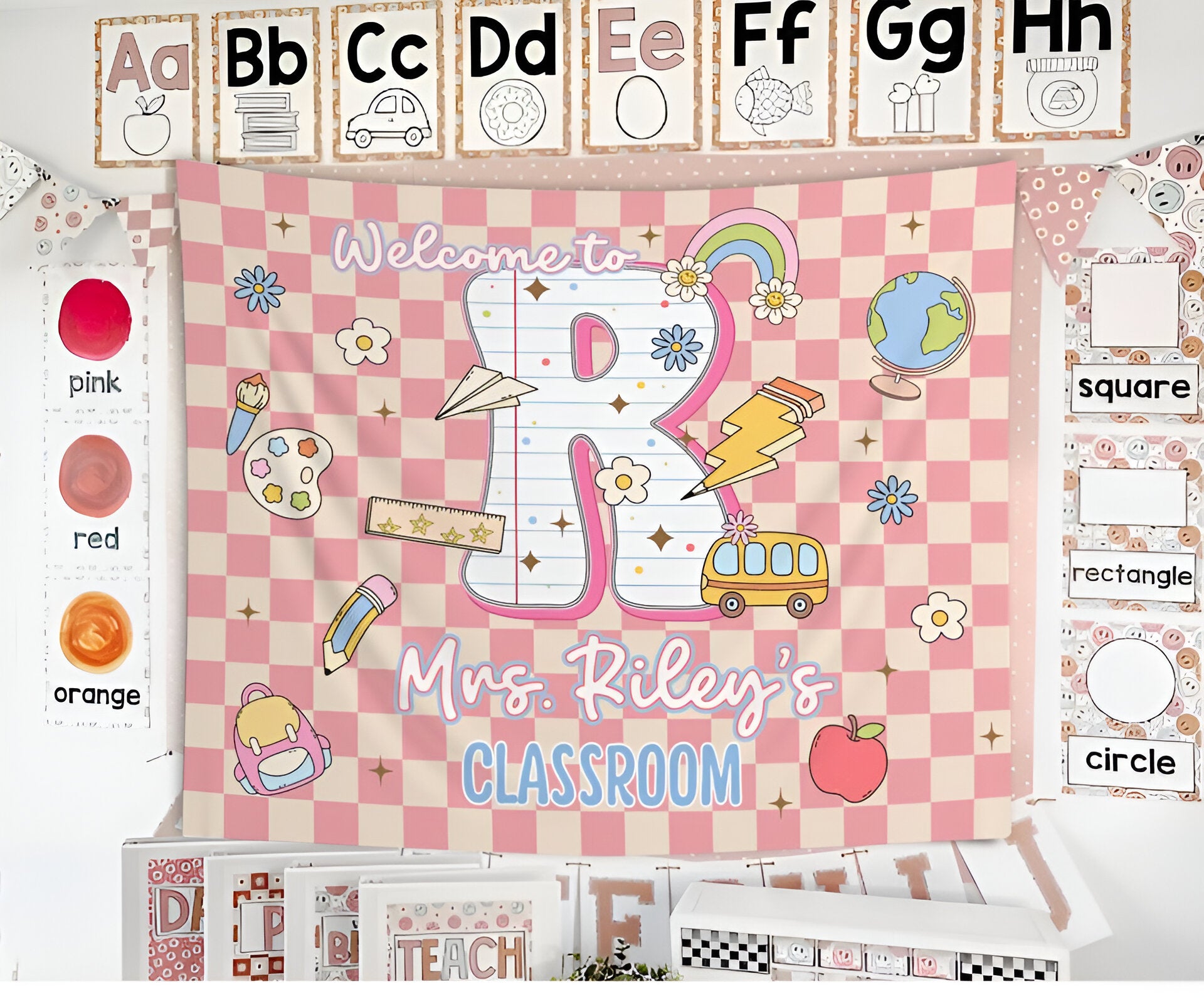 Custom Teacher Name Tapestry, Back to School Classroom Decor, First Day of School Tapes