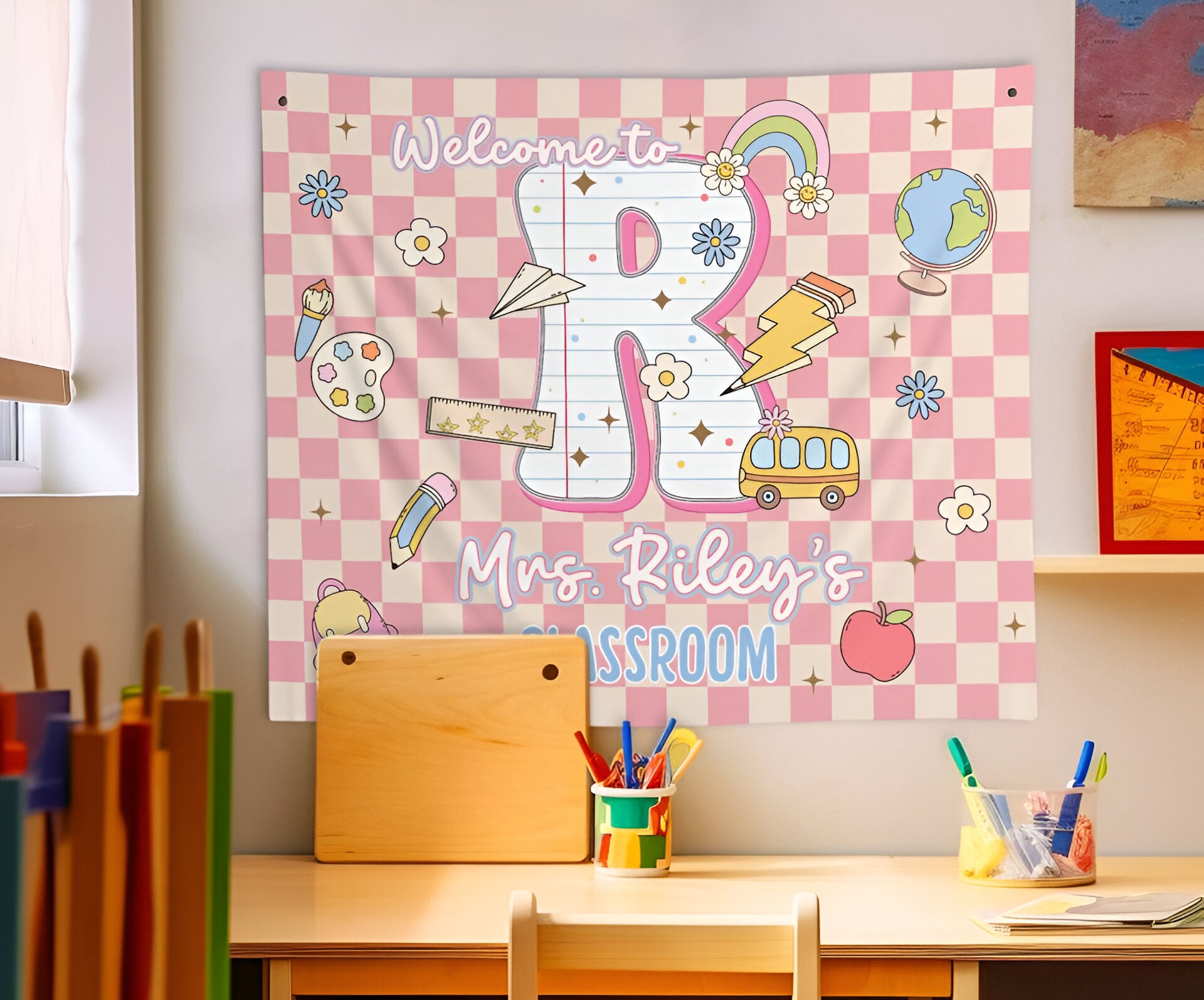 Custom Teacher Name Tapestry, Back to School Classroom Decor, First Day of School Tapes