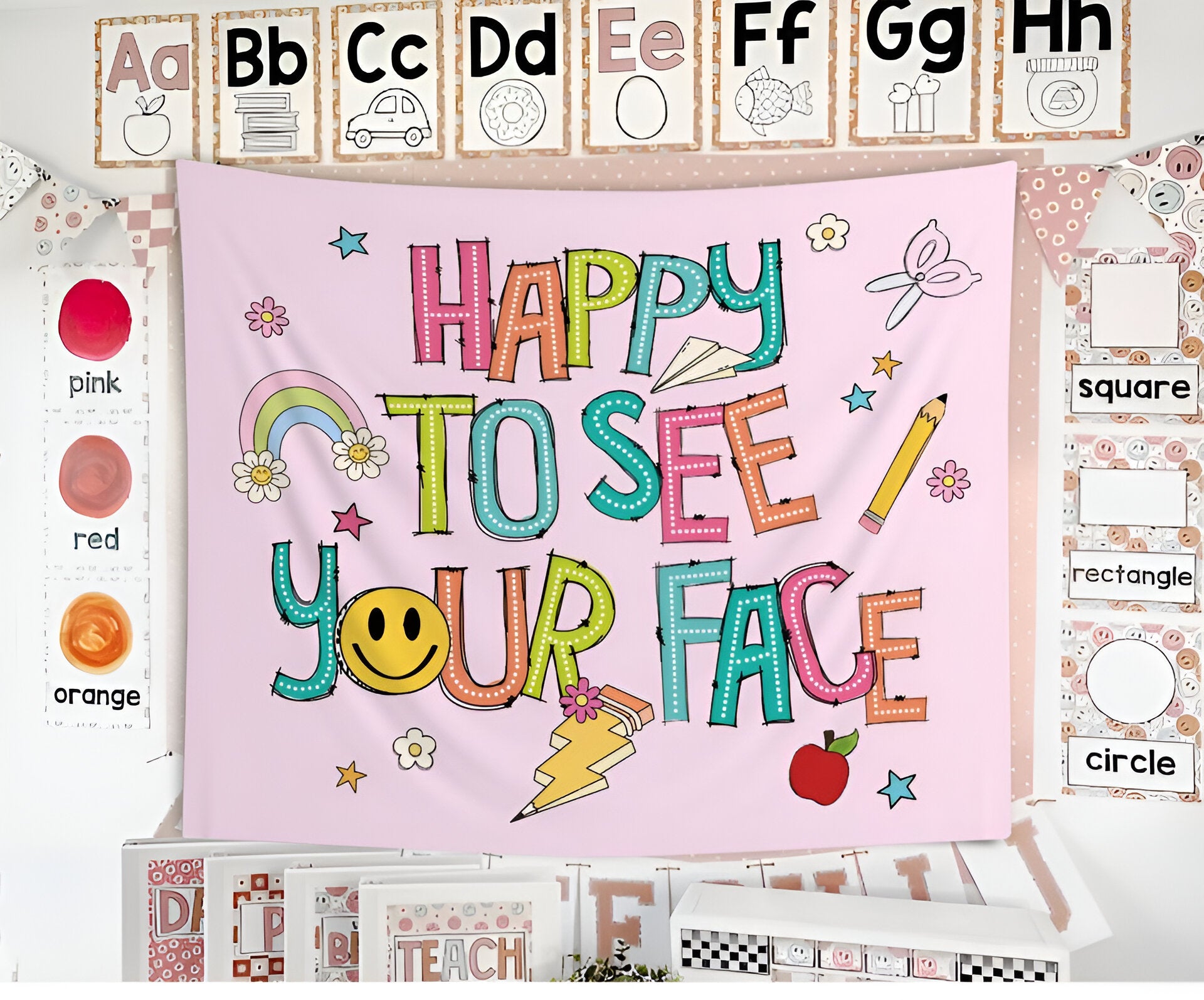 Happy To See Your Face Tapestry, Classroom Decor, Dot Dalmatian Classroom Tapestry Tapes