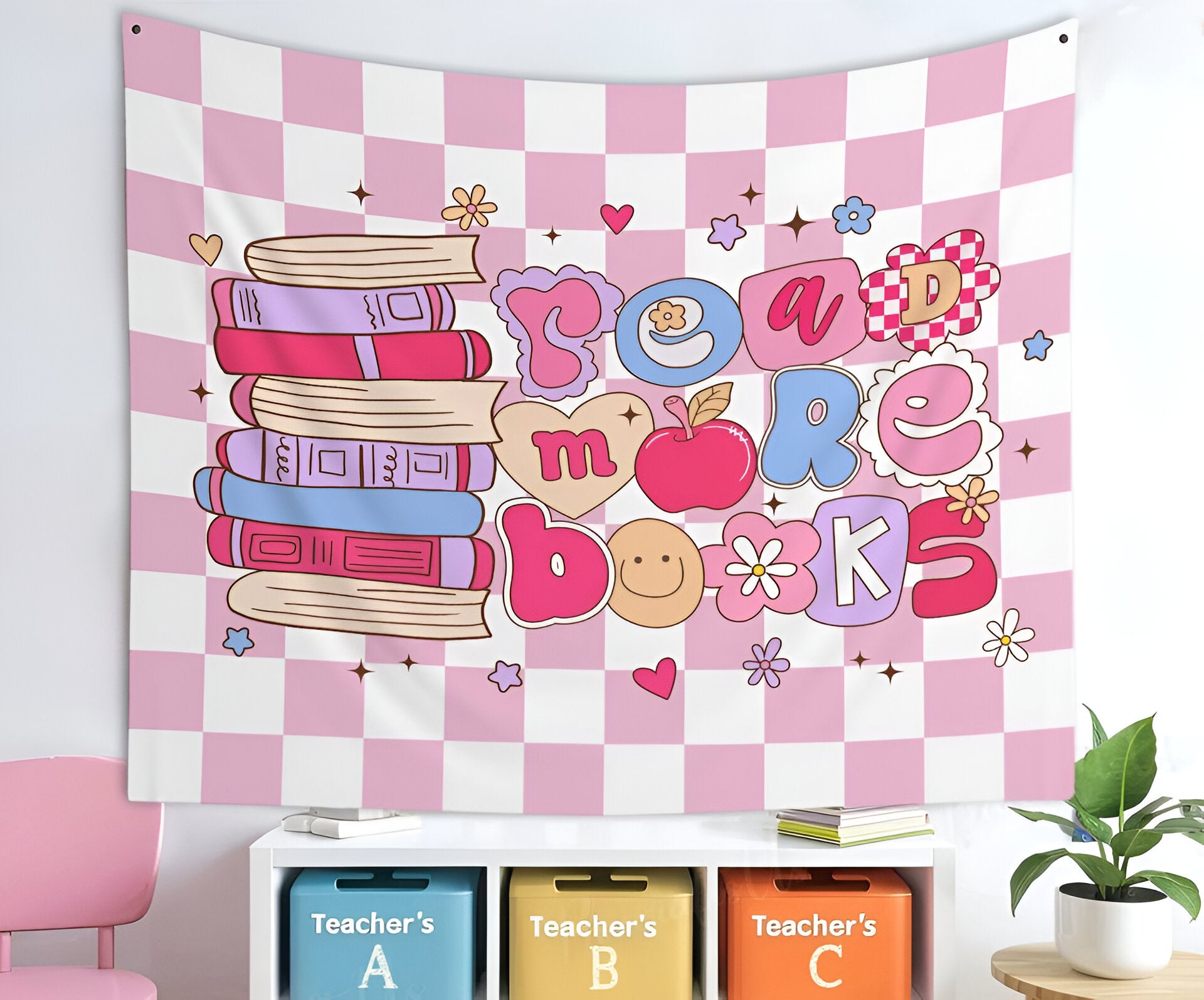 Classroom Decor, Welcome Teacher Classroom Tapestry, Read More Books Class Tapestry Tapes