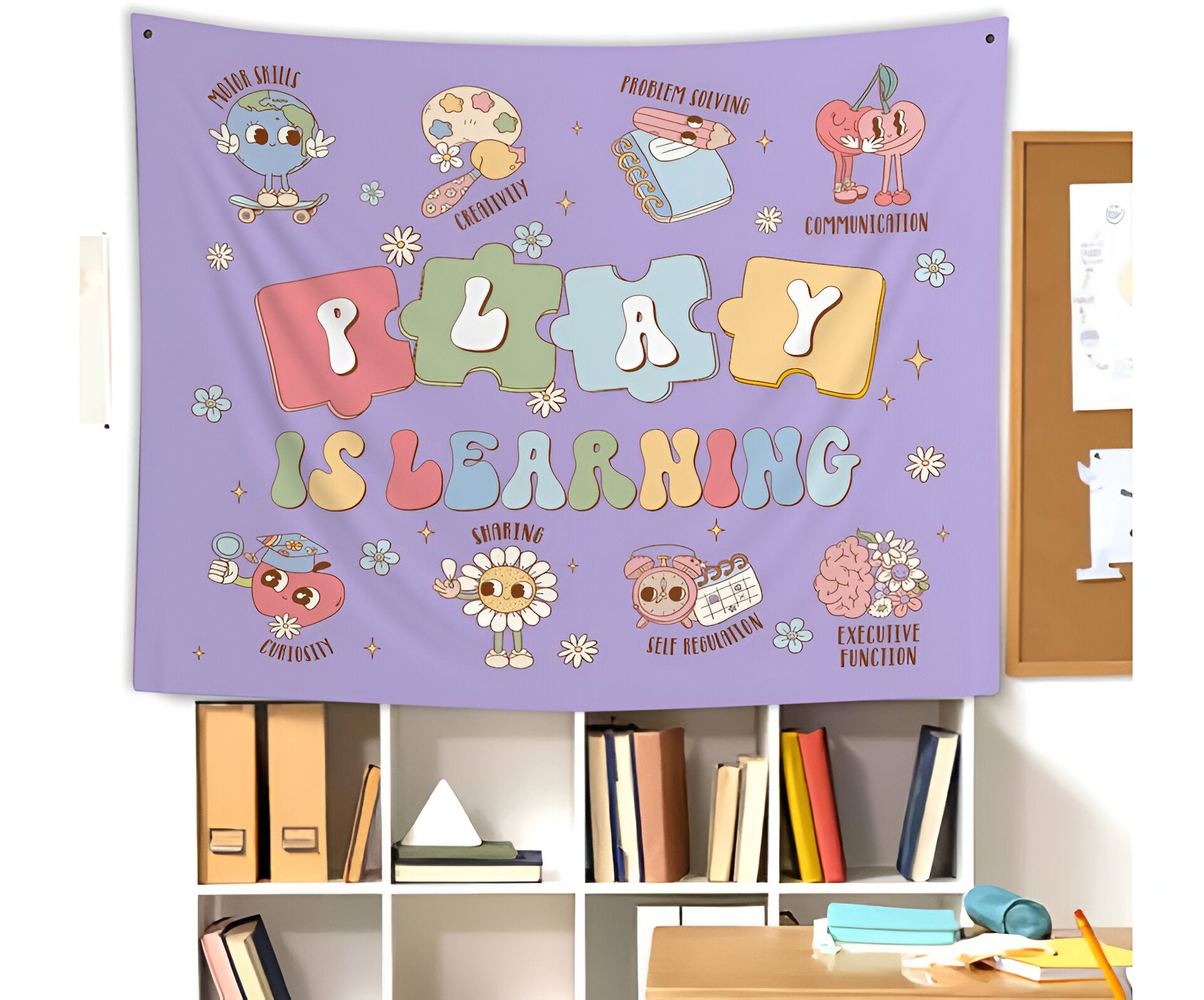 Classroom Decor, Play is Learning Classroom Tapestry, Welcome Classroom Tapestry Tapes