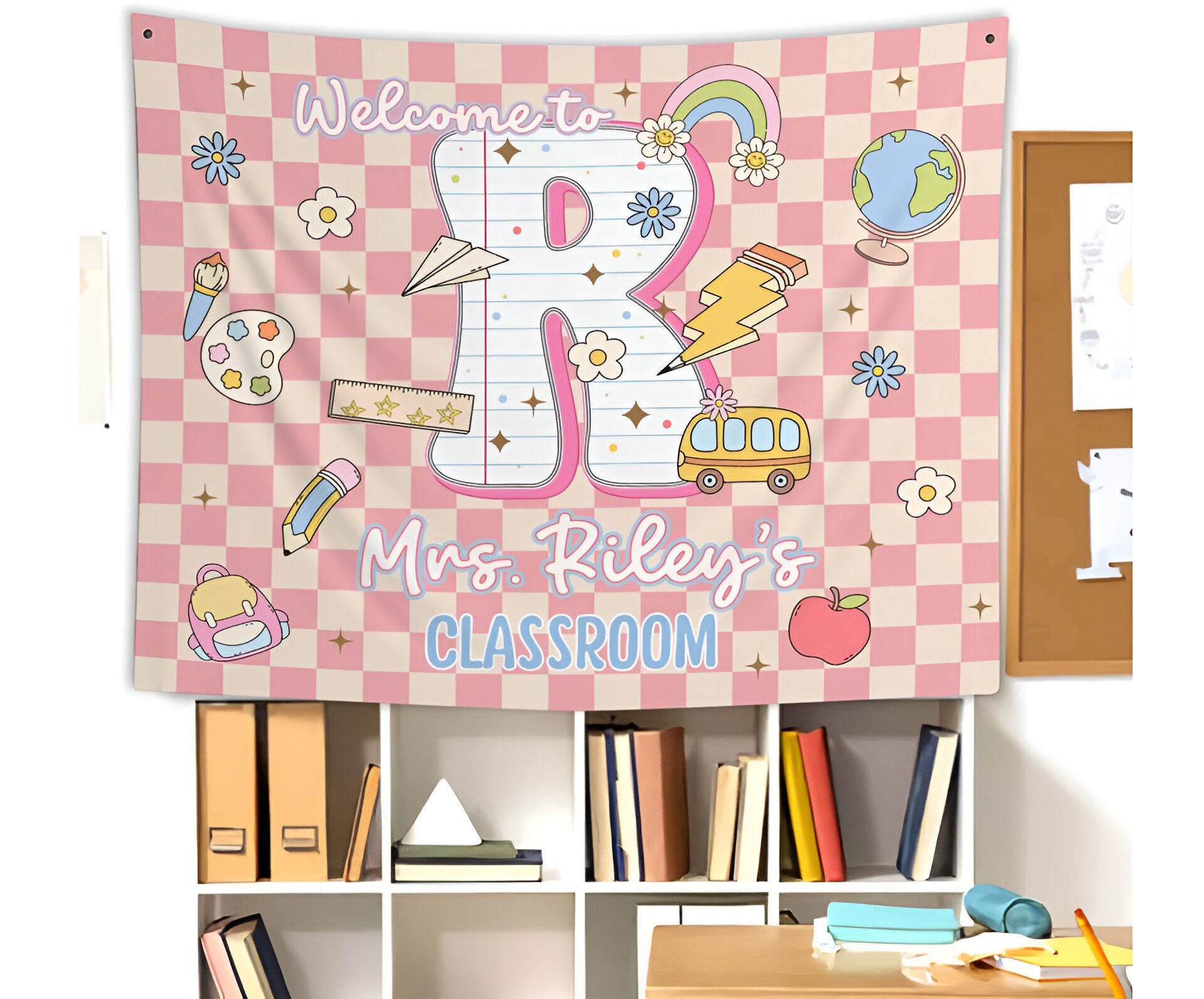 Custom Teacher Name Tapestry, Back to School Classroom Decor, First Day of School Tapes