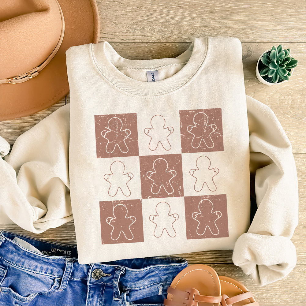 Retro Checkered Gingerbread Man PNG, Trendy Distressed Christmas PNG, Christmas Sublimation, Holiday Png Design, Cute Checkered Xmas Png S6 OO