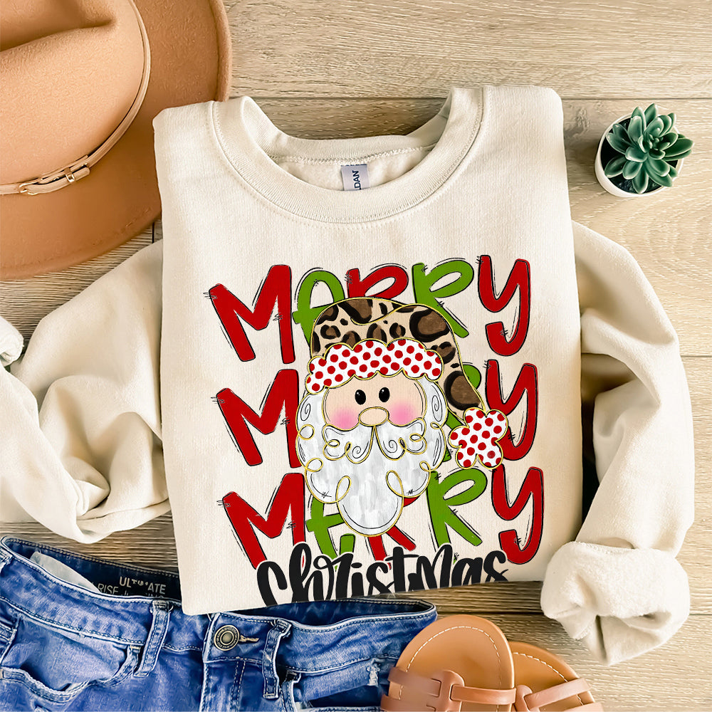 Merry Christmas Santa PNG, Leopard Hat, Dalmatian Dots, Gold Foil, Doodle Letters, Holiday, Digital File, Sublimation Download, DTF S184