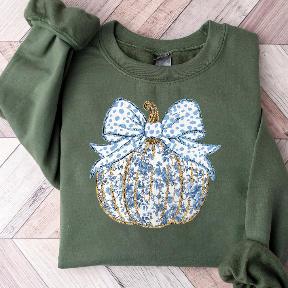 Grand millennial Coquette gold glitter pumpkin chinoiserie png girls fall pumpkin design dtf Halloween girl fall png bow acrylic brushstroke PNG2709 14 NPN