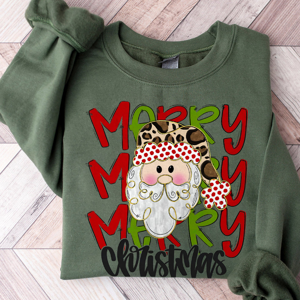 Merry Christmas Santa PNG, Leopard Hat, Dalmatian Dots, Gold Foil, Doodle Letters, Holiday, Digital File, Sublimation Download, DTF S184