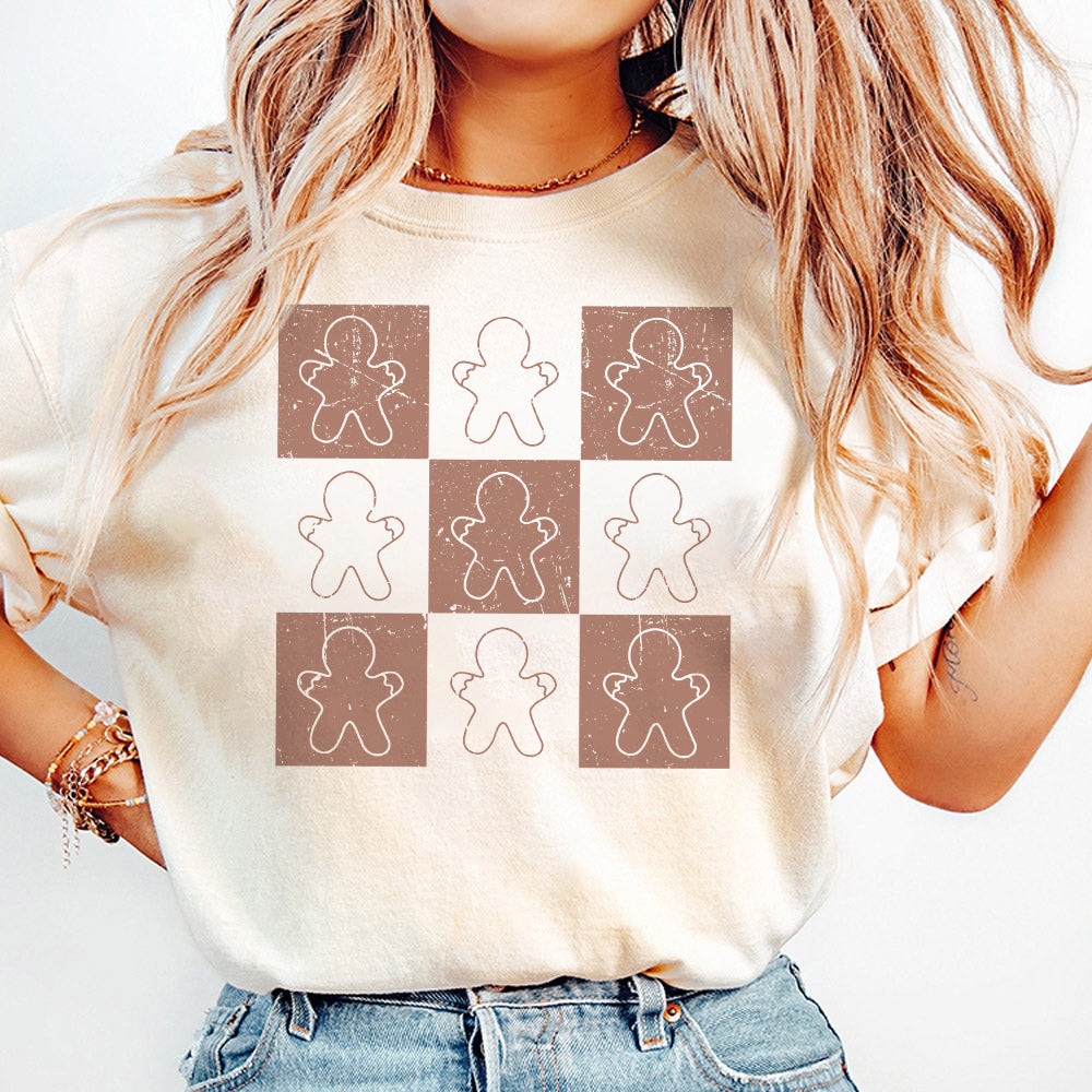 Retro Checkered Gingerbread Man PNG, Trendy Distressed Christmas PNG, Christmas Sublimation, Holiday Png Design, Cute Checkered Xmas Png S6 OO