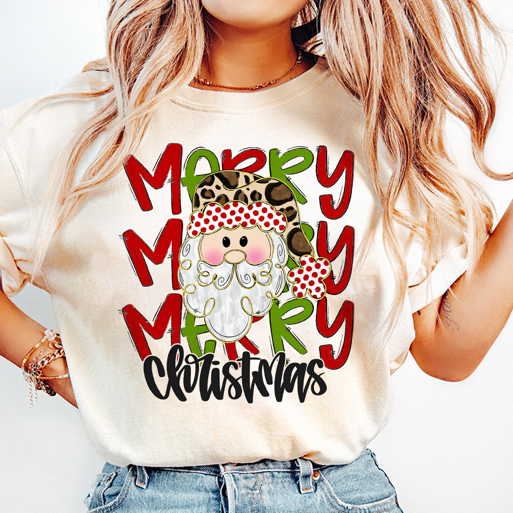Merry Christmas Santa PNG, Leopard Hat, Dalmatian Dots, Gold Foil, Doodle Letters, Holiday, Digital File, Sublimation Download, DTF S184