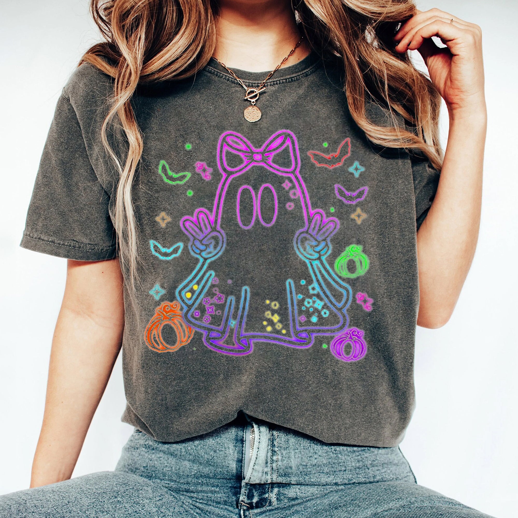 Halloween Ghost Neon Shirt, Retro Halloween Neon Shirt, Halloween Girl And Boy Shirt, Spooky Season Shirt, Social Club Shirt, Trendy Halloween Shirt 1 CCC