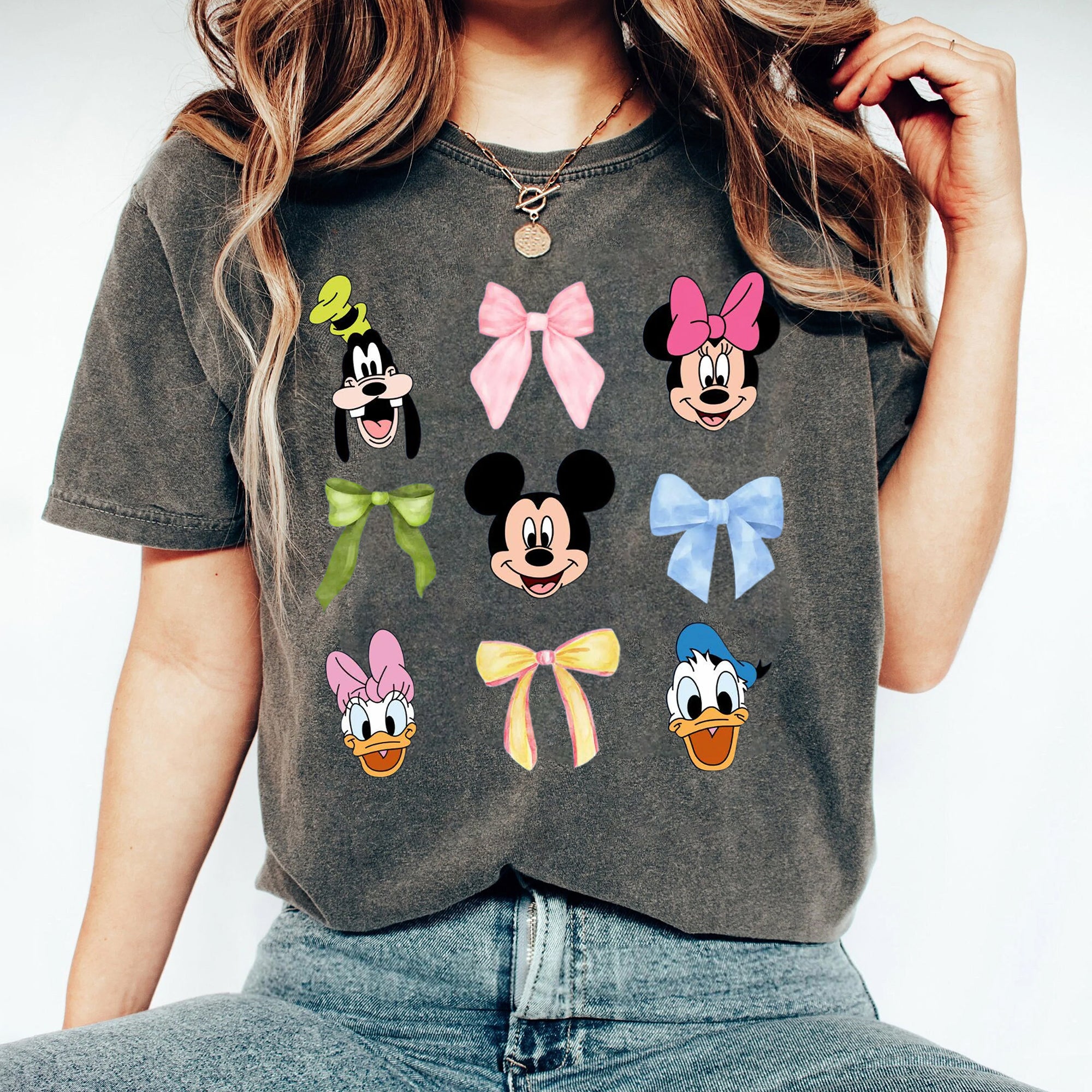 Mickey Friends Tee, Minnie Bow Coquette, Womens Disneyworld T-shirt, Bow Pluto Daisy Donald Shirt, Cute Disney Top Shirt HHH
