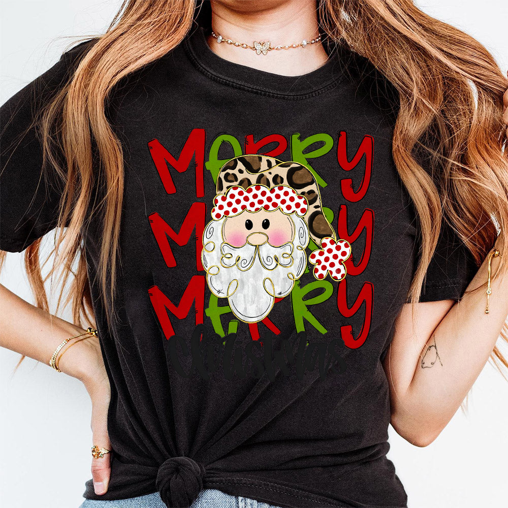 Merry Christmas Santa PNG, Leopard Hat, Dalmatian Dots, Gold Foil, Doodle Letters, Holiday, Digital File, Sublimation Download, DTF S184