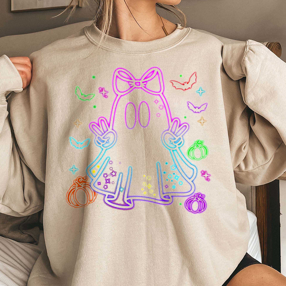 Halloween Ghost Neon Shirt, Retro Halloween Neon Shirt, Halloween Girl And Boy Shirt, Spooky Season Shirt, Social Club Shirt, Trendy Halloween Shirt 1 CCC