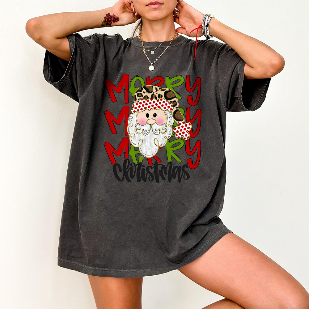 Merry Christmas Santa PNG, Leopard Hat, Dalmatian Dots, Gold Foil, Doodle Letters, Holiday, Digital File, Sublimation Download, DTF S184