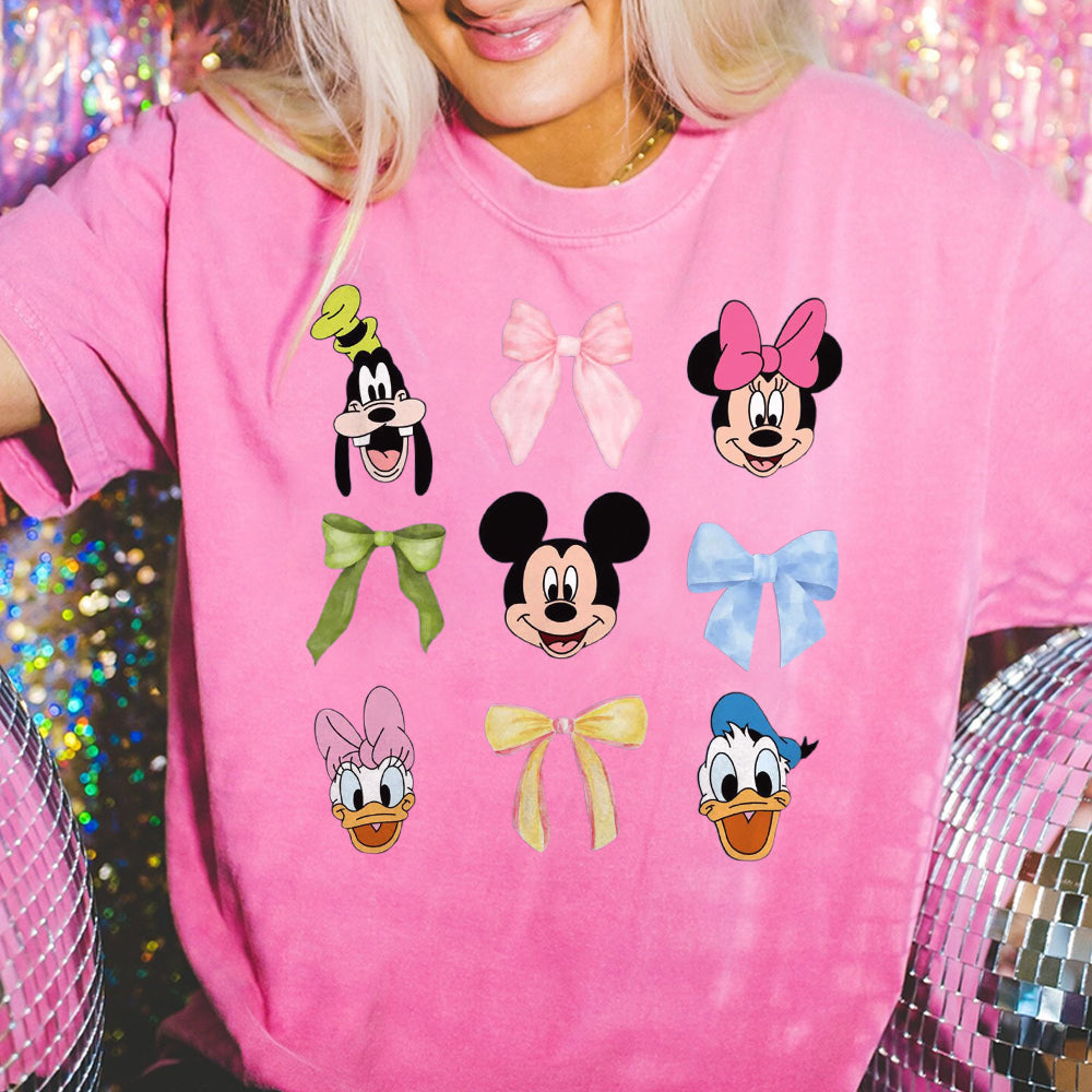 Mickey Friends Tee, Minnie Bow Coquette, Womens Disneyworld T-shirt, Bow Pluto Daisy Donald Shirt, Cute Disney Top Shirt HHH