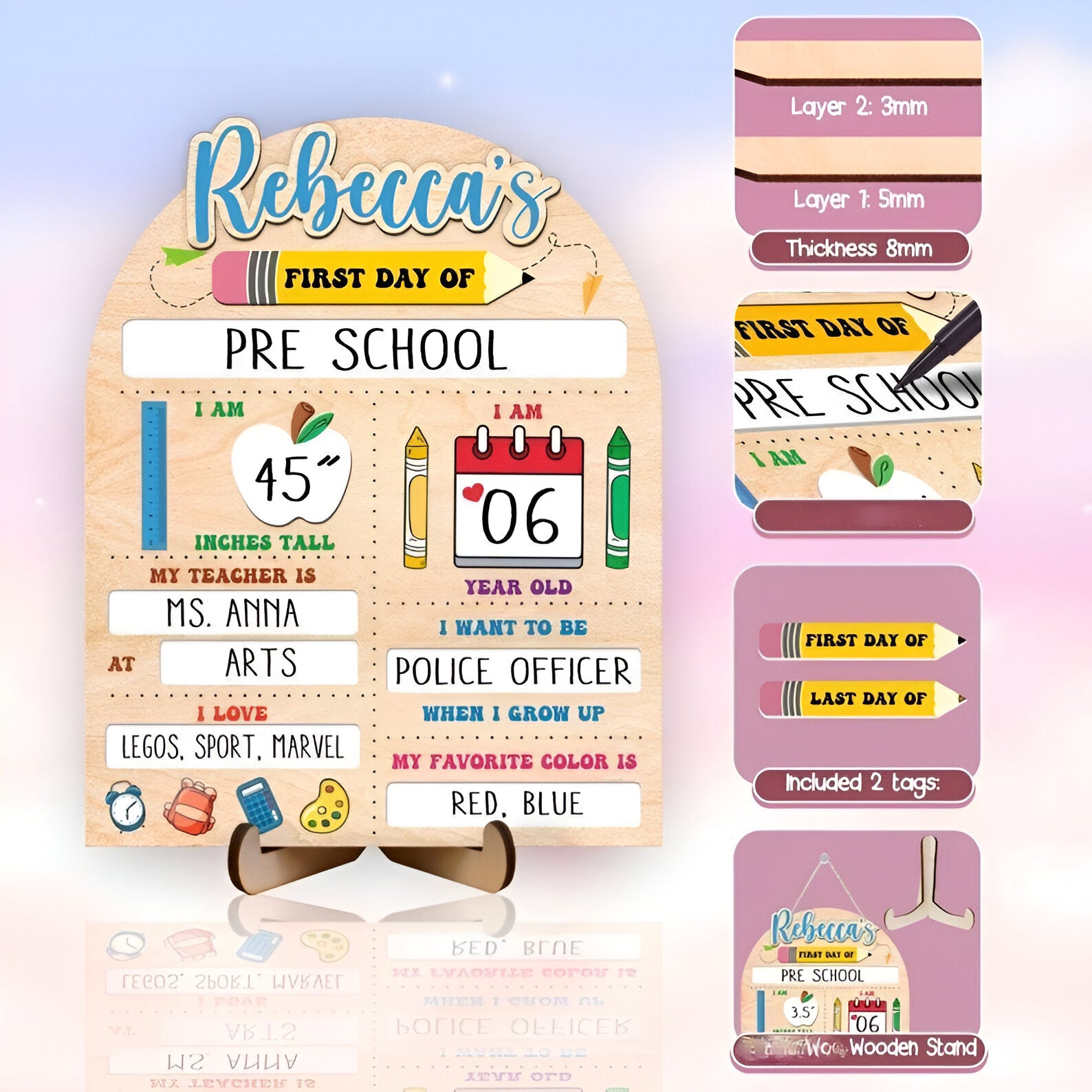 First & Last Day of School Interchangeable Sign, Custom First Day At School Sign, Personalized Wooden, Gift for Student, Gifts Son, Daughter Scsign