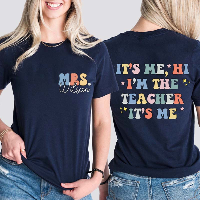 Personalized Name We Back To School Notebook Pencil Icon Teacher Two Sided T-Shirt 2MAT68