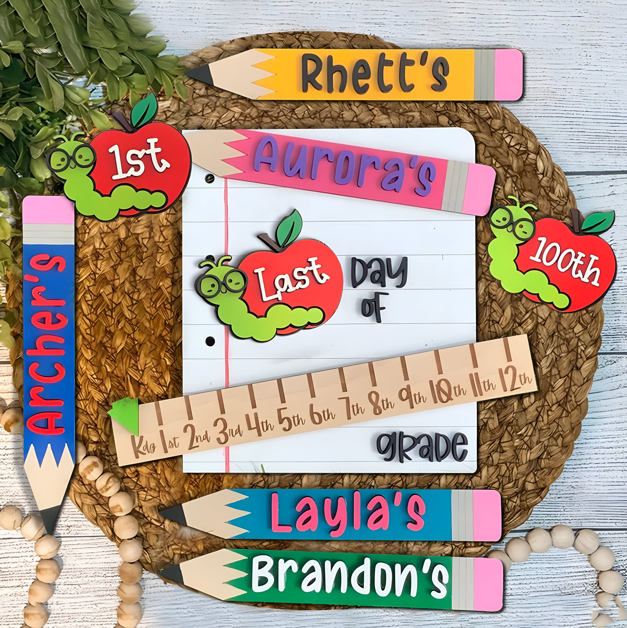 Personalized First_100th_Last Day of School Interchangeable Back to School Sign Prop For Kids Gift Ideas Scsign