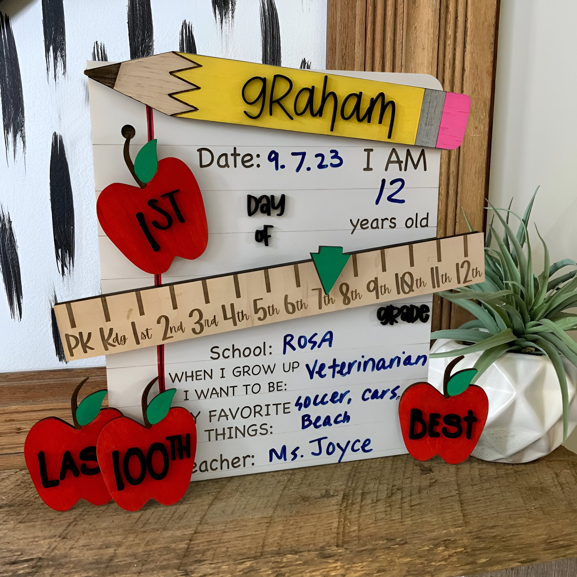 Custom Interchangeable Back to School Wood Sign First_100th_Last Day of School Sign Photo Prop Gifts for Kids Scsign