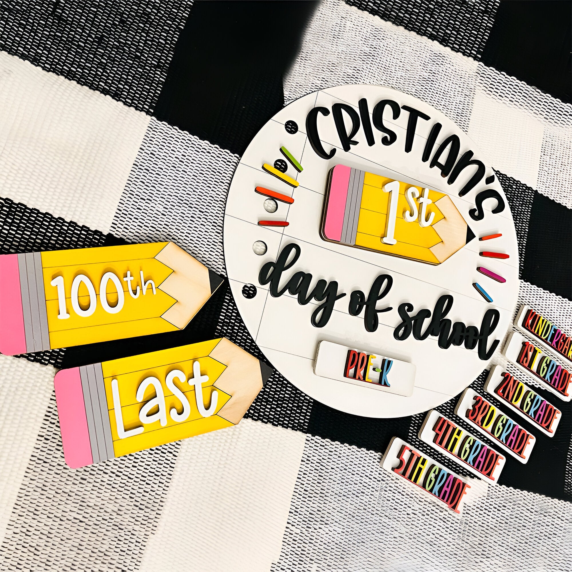 First_100th_Last Day of School Interchangeable Back to School Sign Custom Photo Prop For Kids Scsign