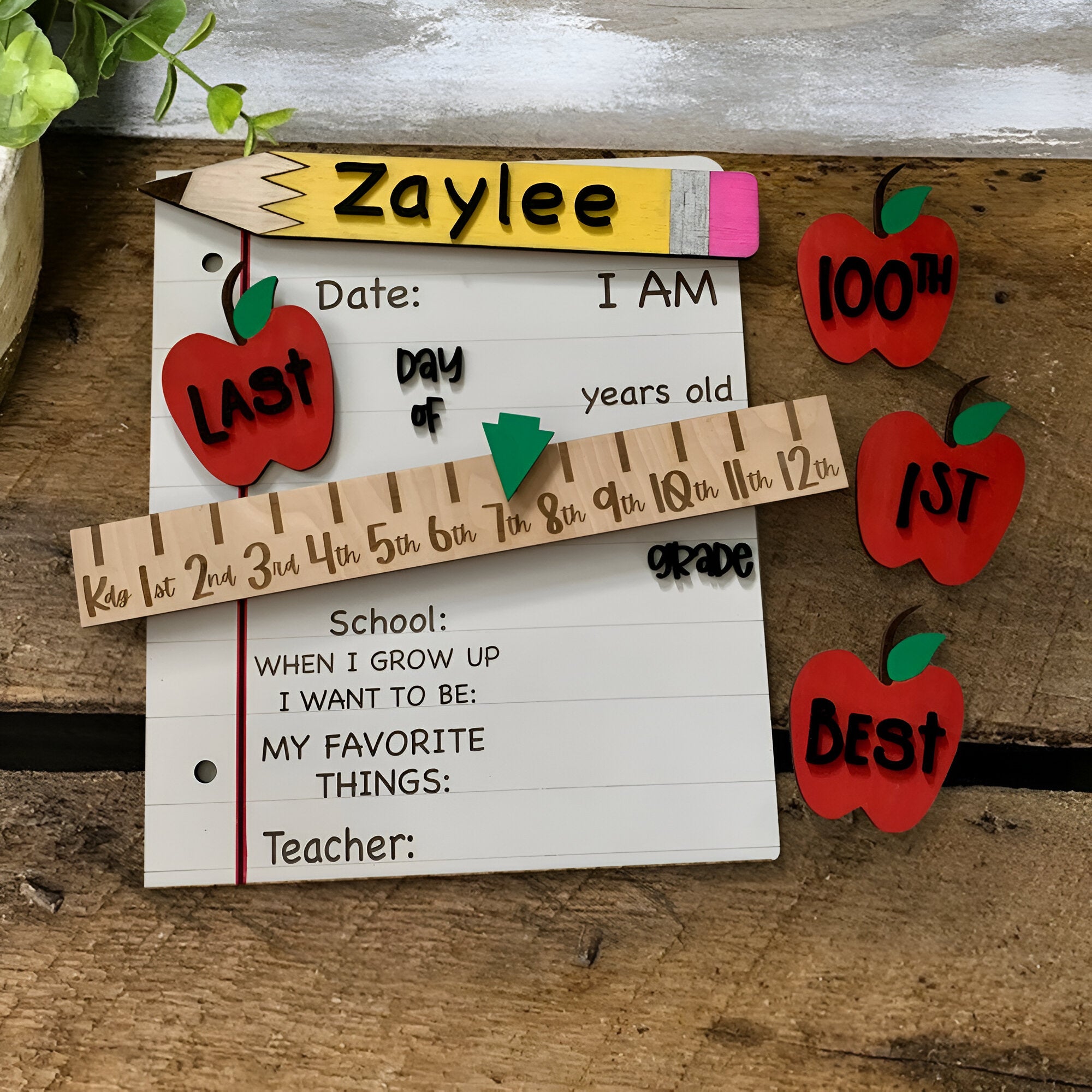 Custom Interchangeable Back to School Wood Sign First_100th_Last Day of School Sign Photo Prop Gifts for Kids Scsign